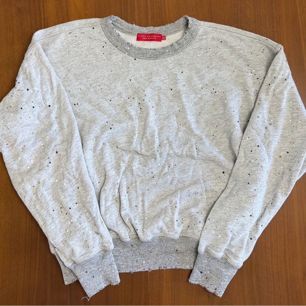 n:PHILANTHROPY gray distressed paint splattered sweatshirt size medium